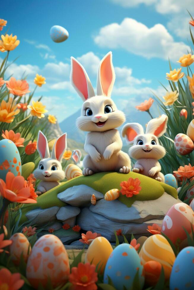 AI generated cute easter day poster template photo