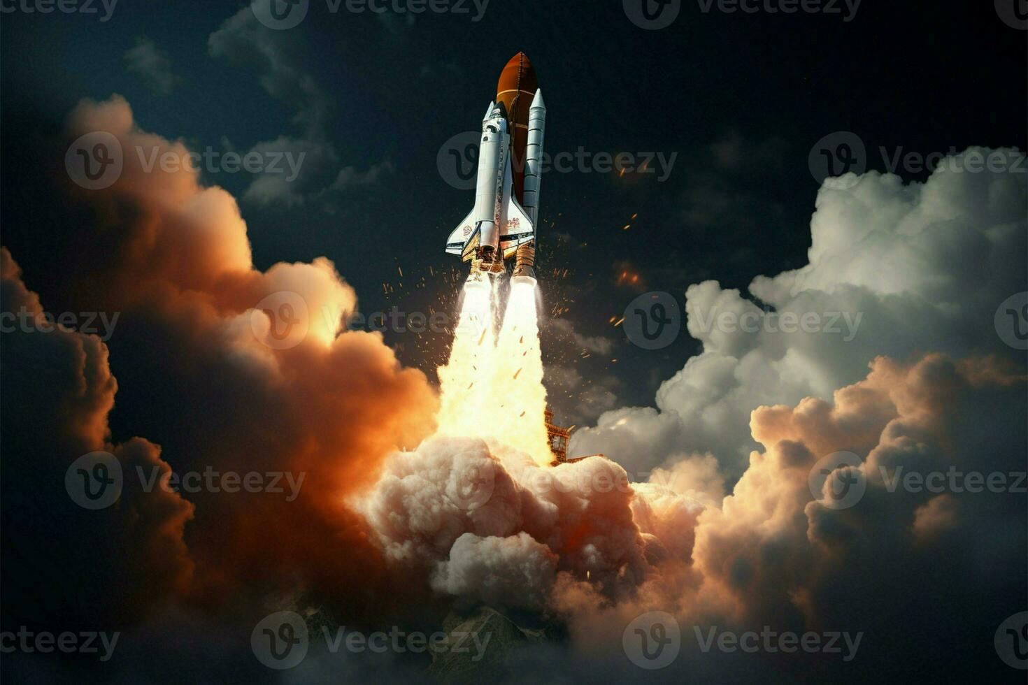AI generated Space odyssey Dynamic mixed media captures the rockets ascent photo