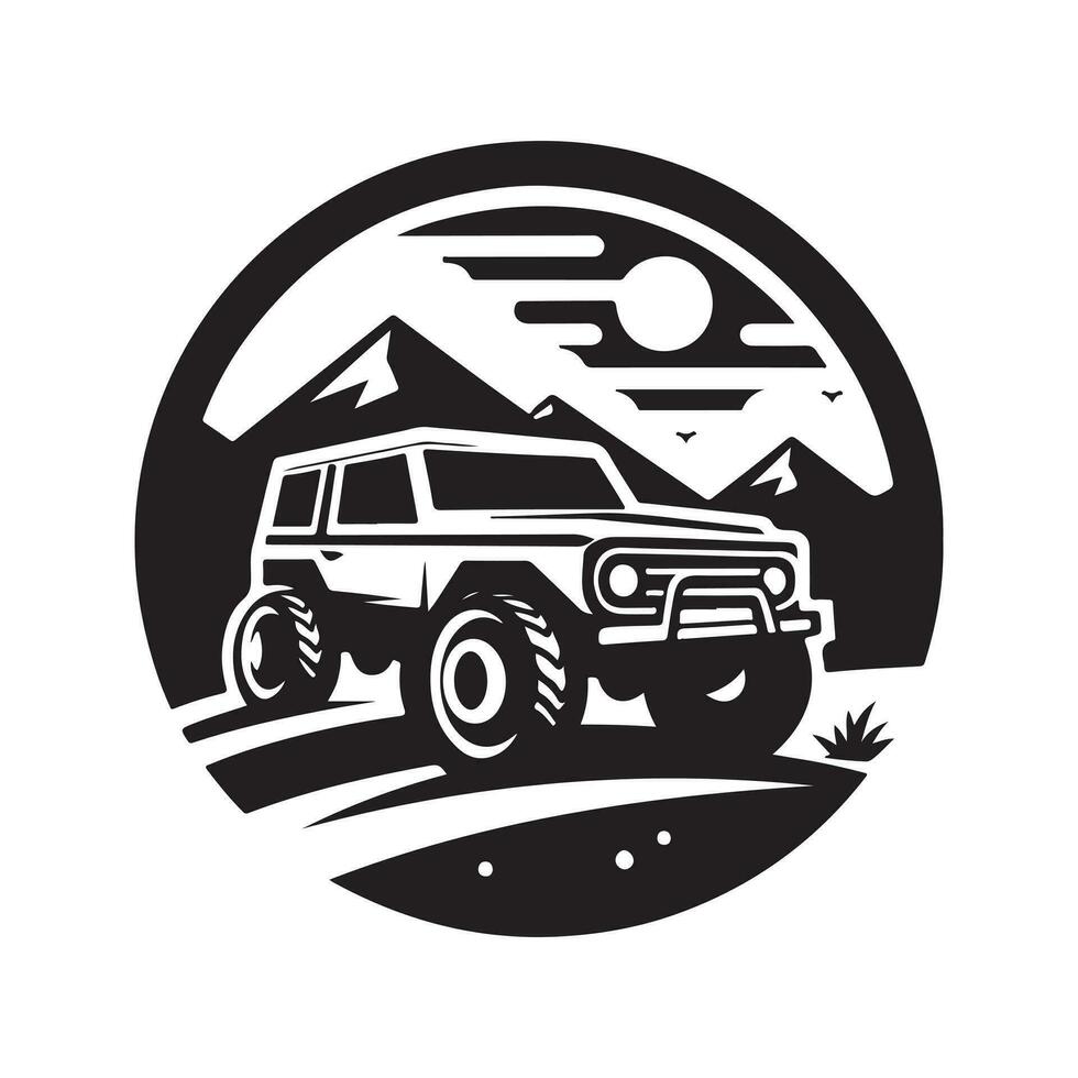 geometric monochrome illustration logo of offroad car vector