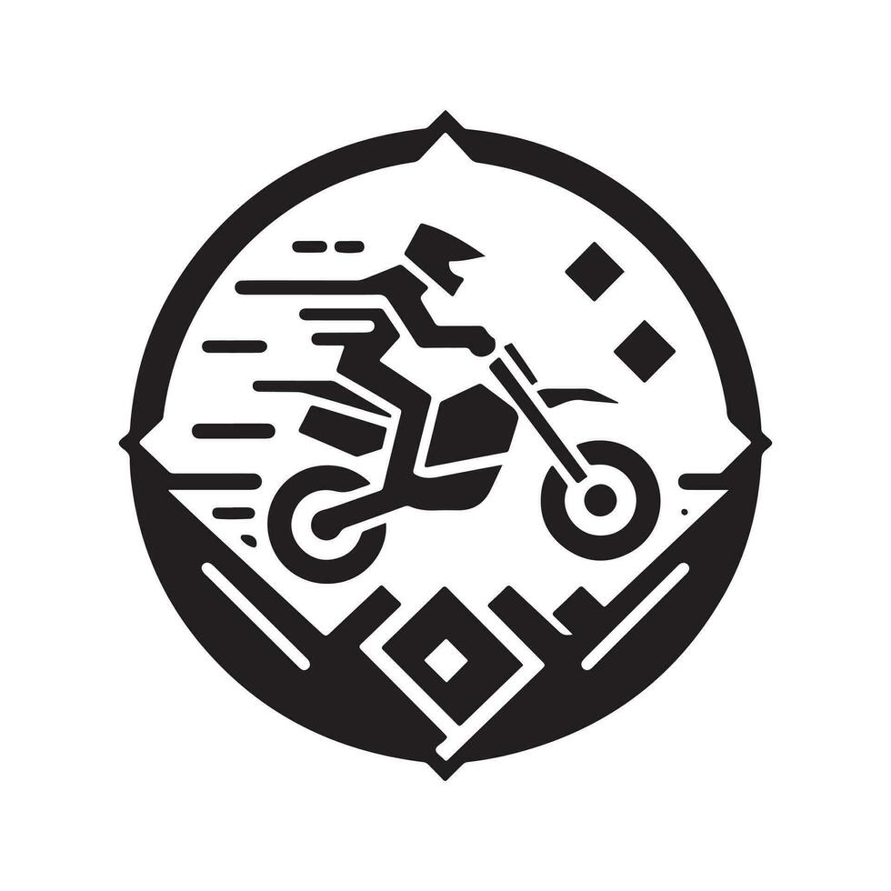 geometric monochrome illustration logo of motocross vector