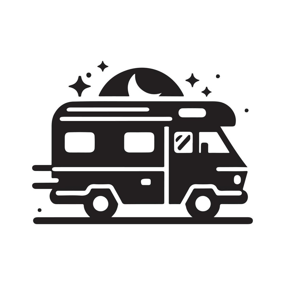 geometric monochrome illustration logo of campervan vector