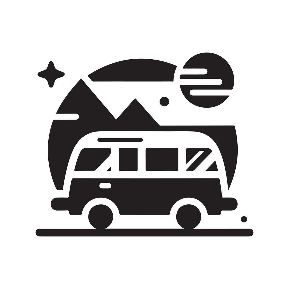 geometric monochrome illustration logo of campervan vector