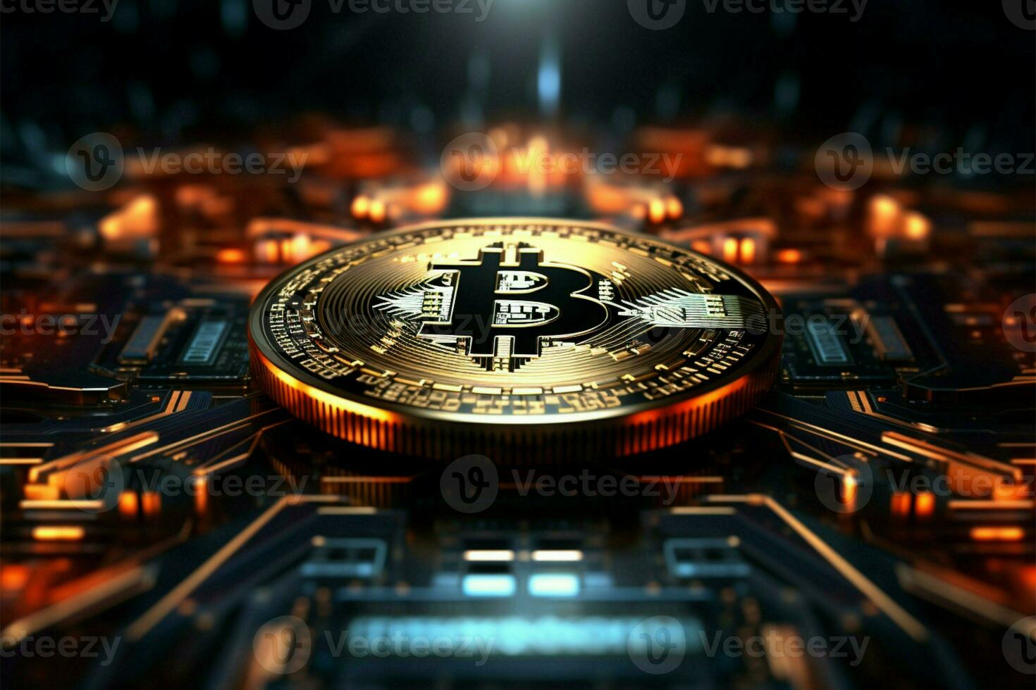 AI generated Crypto currency Bitcoin illustration for graphics, marketing, promotion, stock trade photo