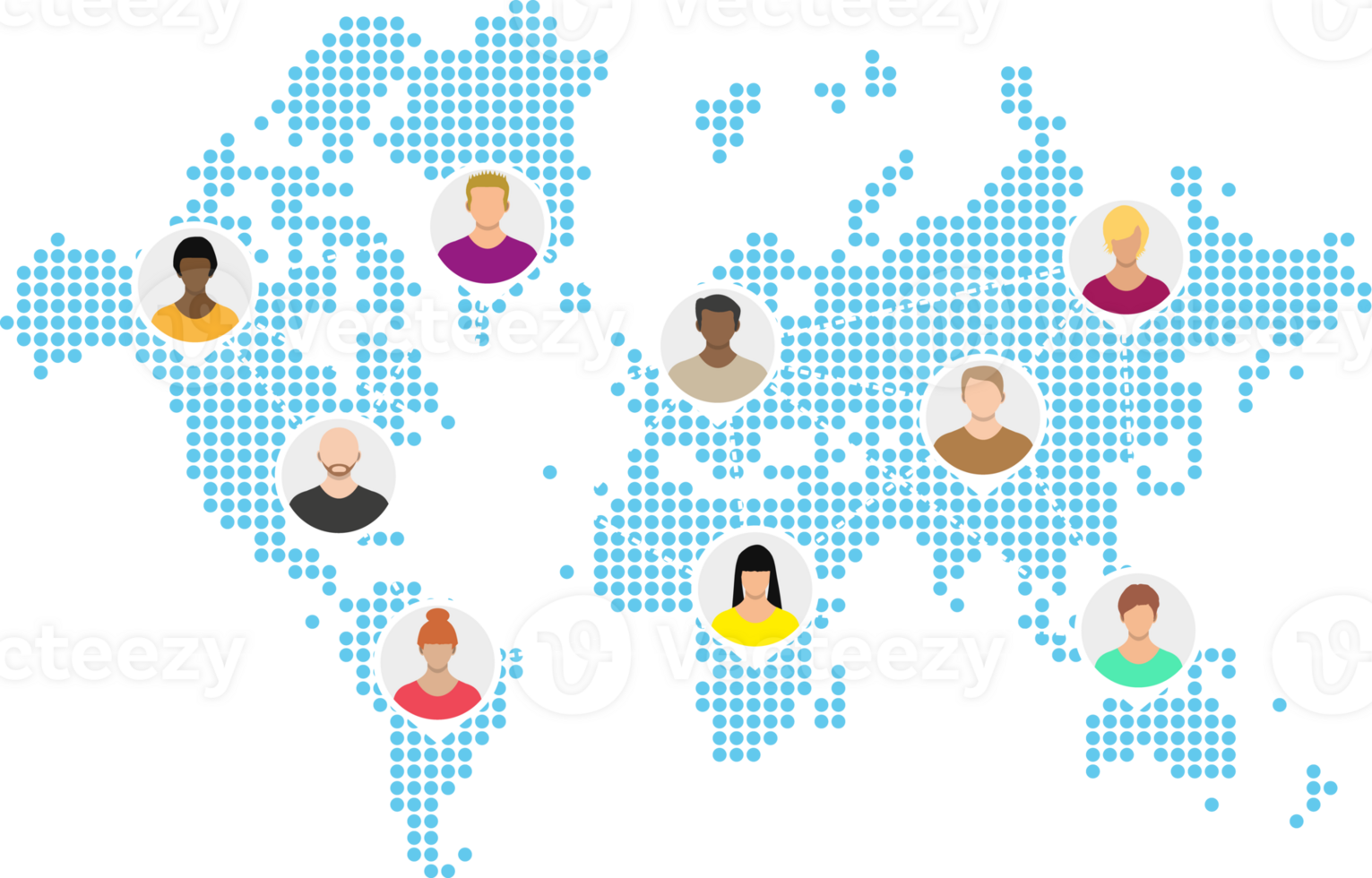 World map with people avatars, social netwroking png