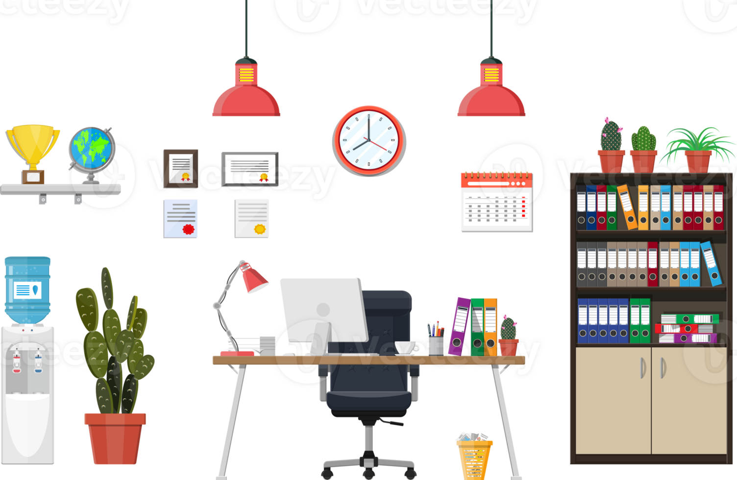Office desk with computer png