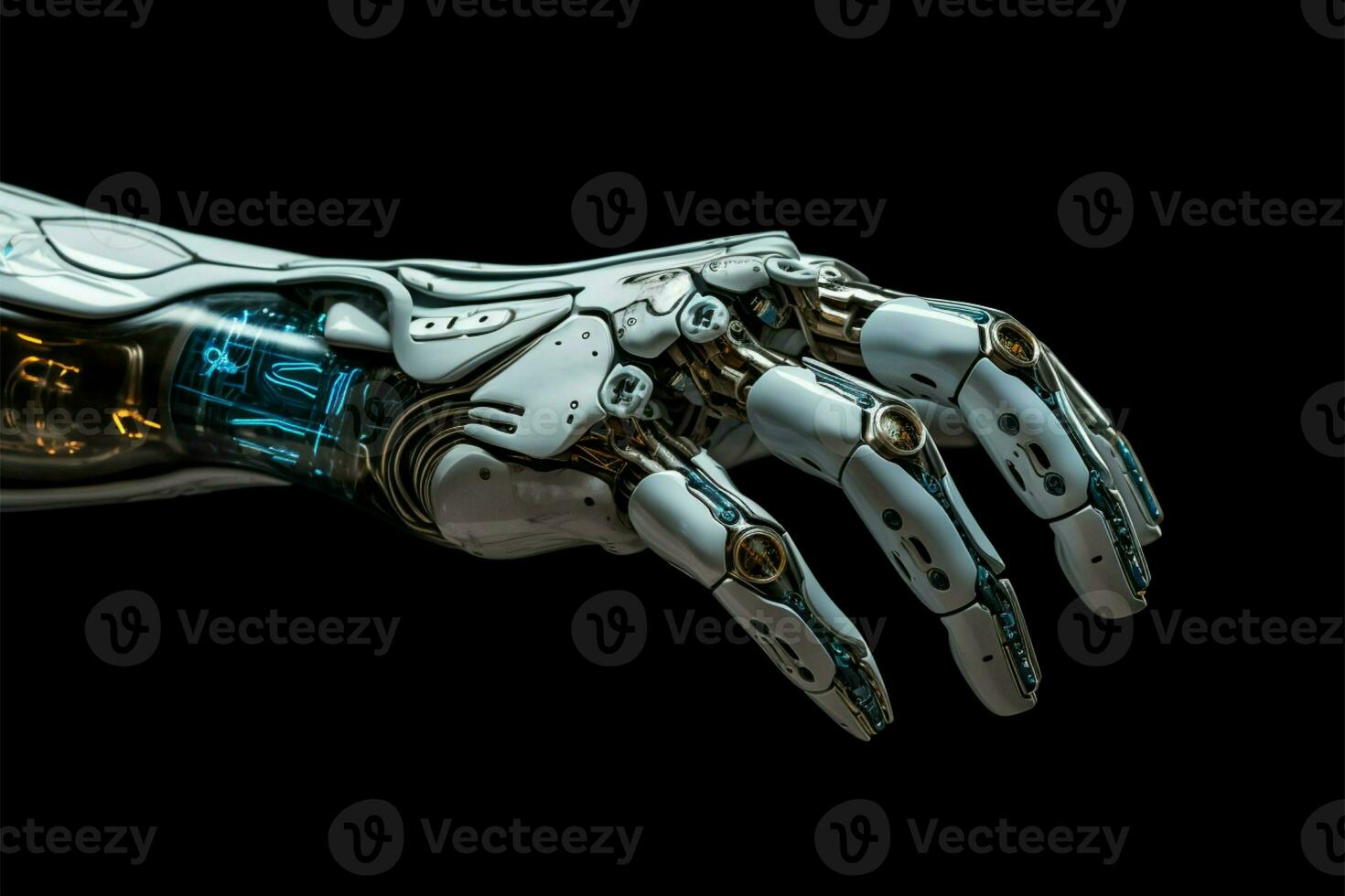 AI generated Robo tech precision Futuristic hand showcases advanced robotic technology seamlessly photo