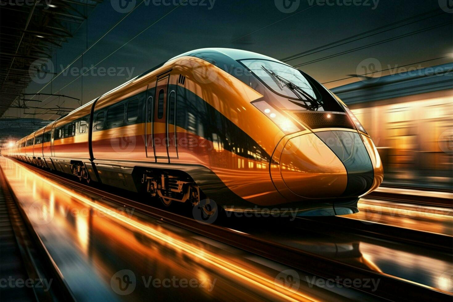 AI generated Railway adventure High speed train in motion, passenger business graphic vibes photo