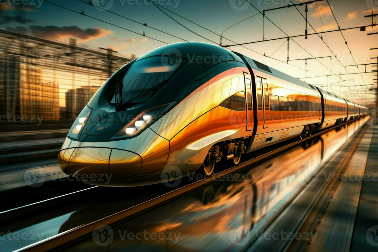 AI generated Business travel High speed train moving on the railway adventure photo