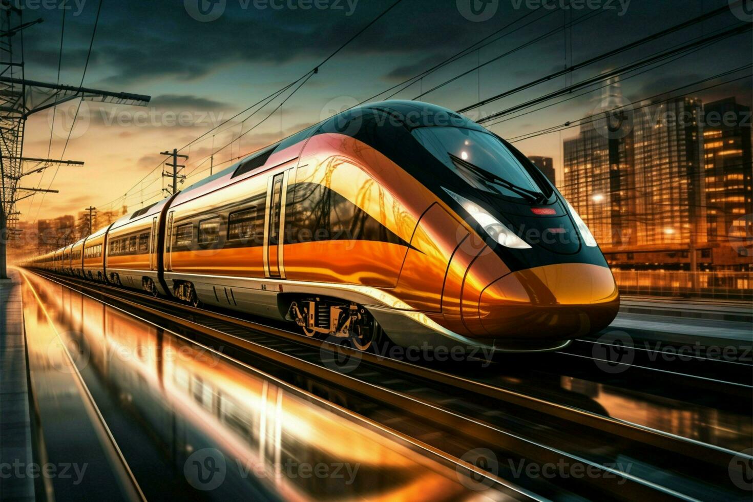 AI generated On the move High speed train in motion, conveying a business vibe photo