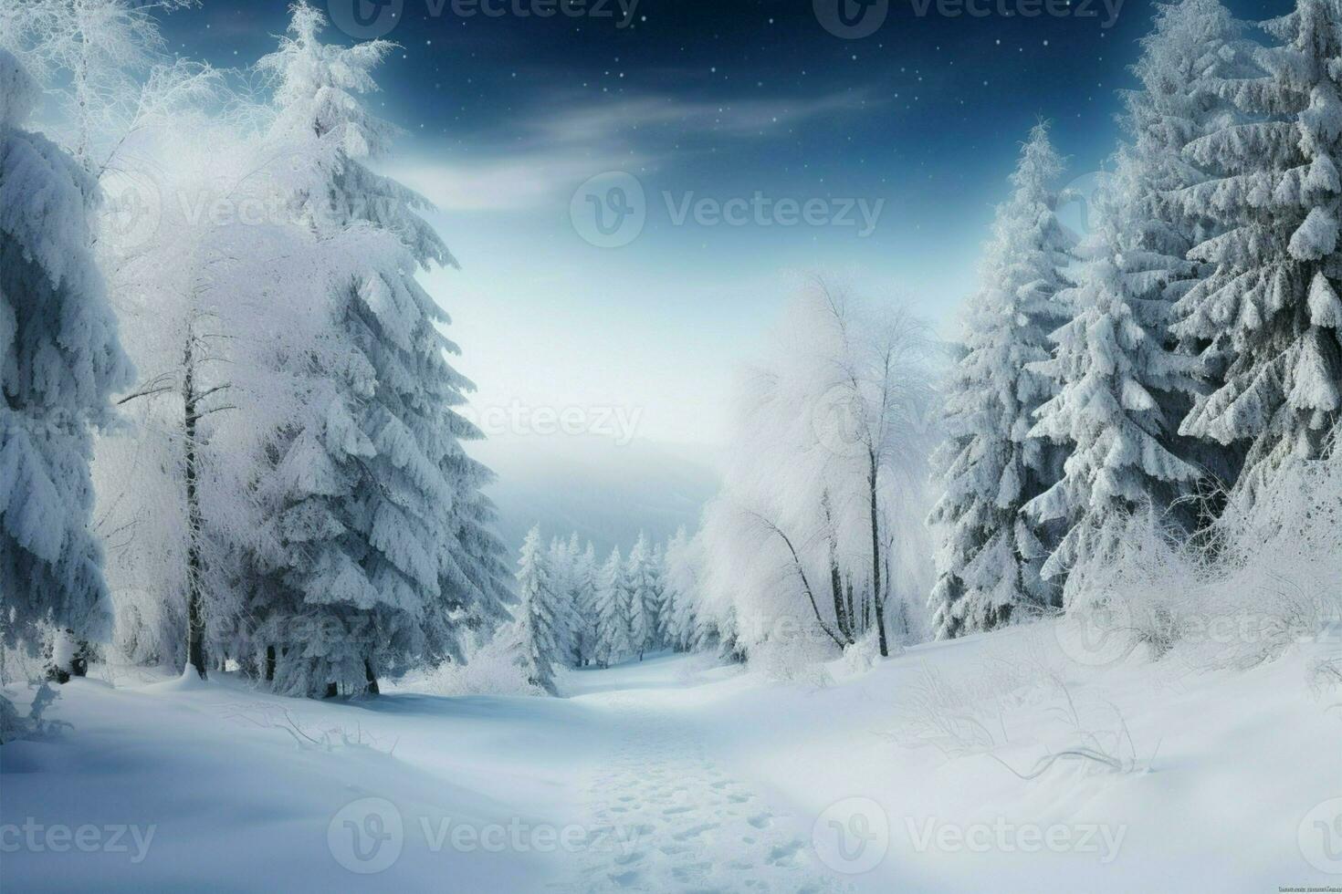 AI generated Seasons greeting Winter holiday forest landscape photo
