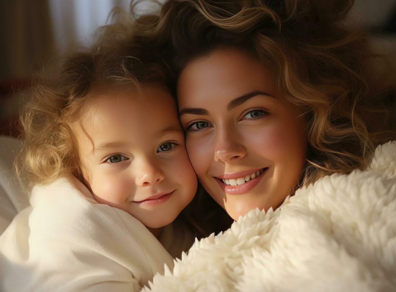 AI generated her daughter cuddling in a white sweater photo
