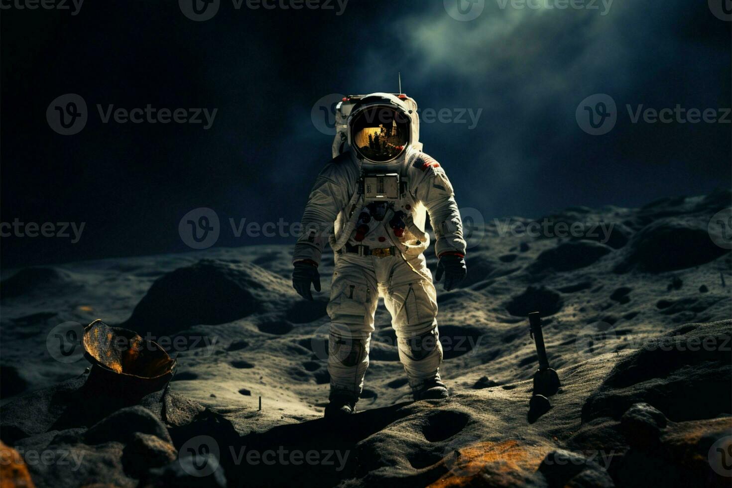 AI generated Astronomy odyssey Astronaut in space suit walks on the moon photo