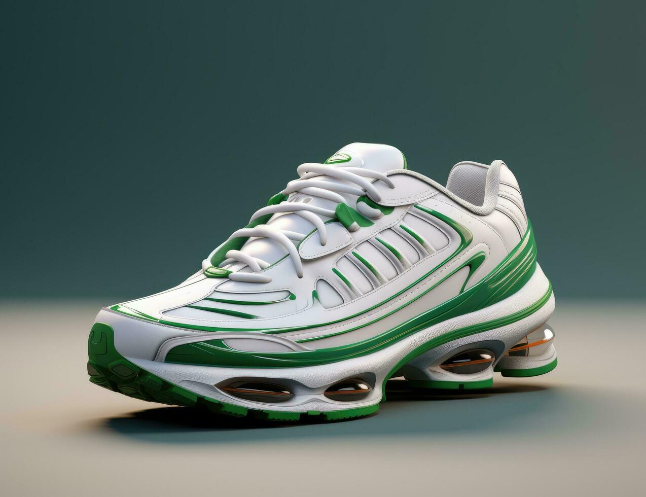 AI generated white and green running shoes with green details photo