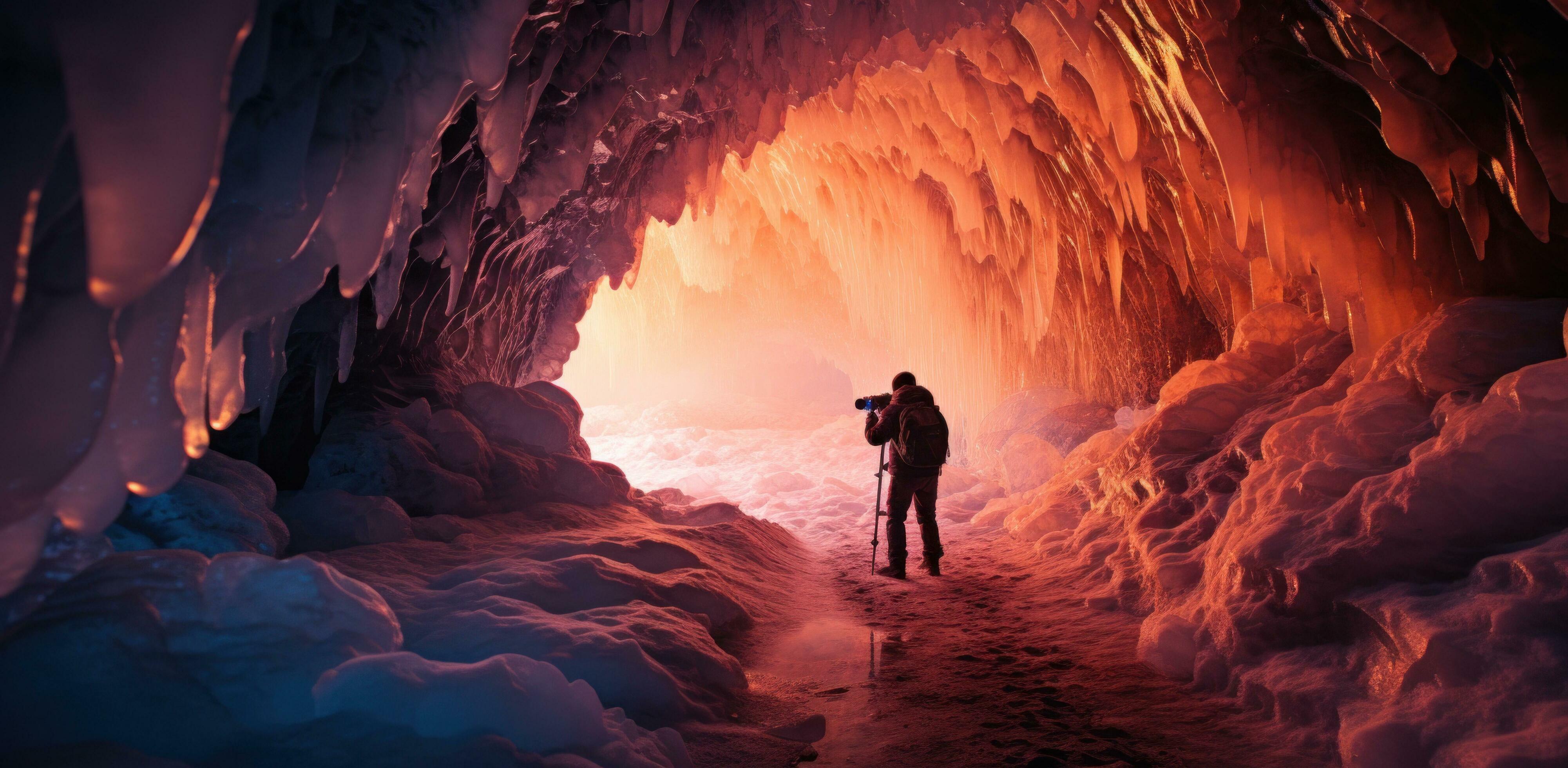 ai-generated-photographer-taking-photo-in-the-ice-cave-in-easter-island