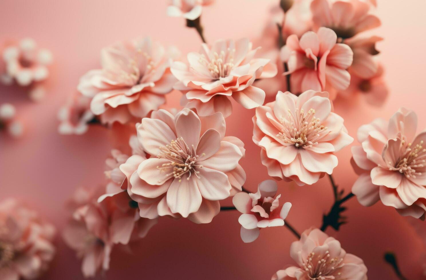 AI generated pink flower bouquet on a pink background photo