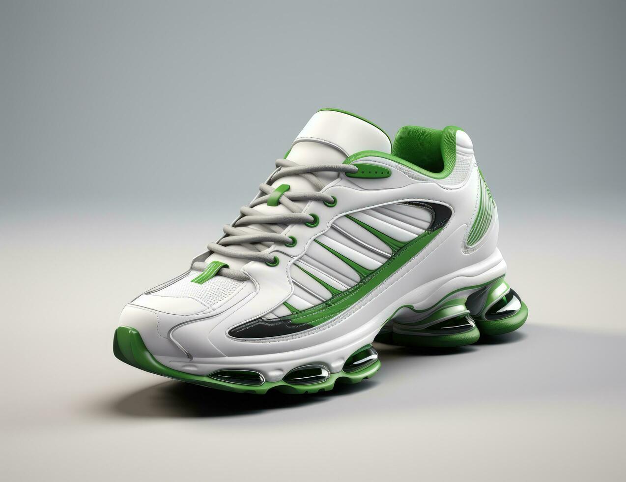 AI generated white and green running shoes with green details photo