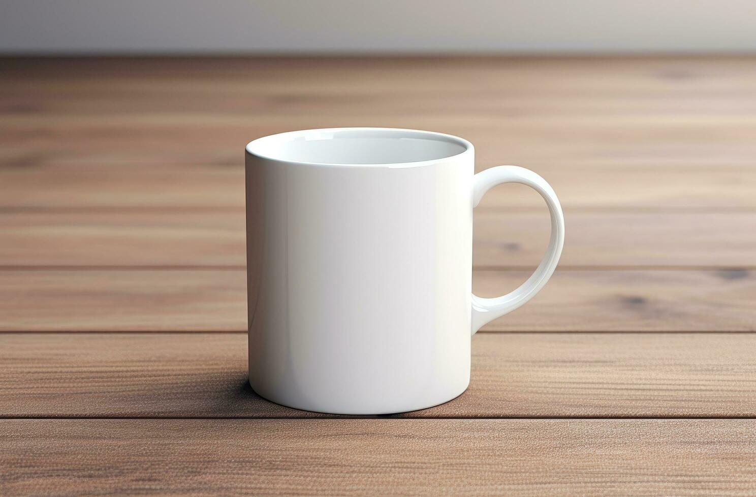 AI generated a white coffee mug is sitting on top of a table photo