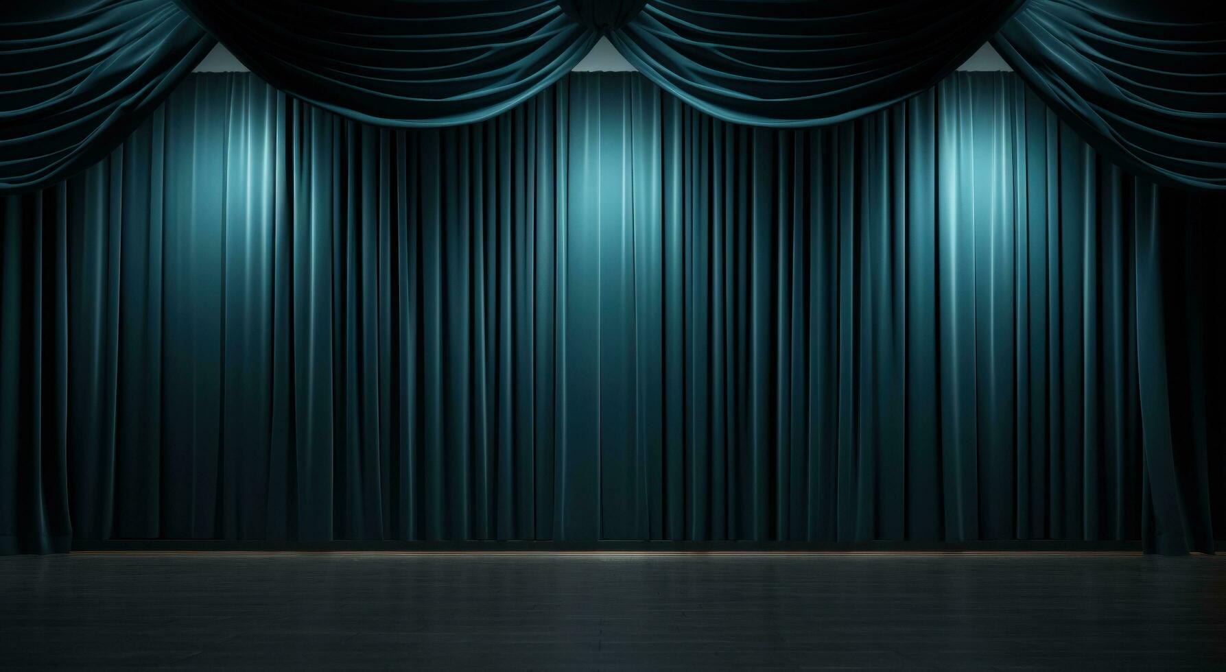 AI generated stage curtains with dark wooden floor stock photo