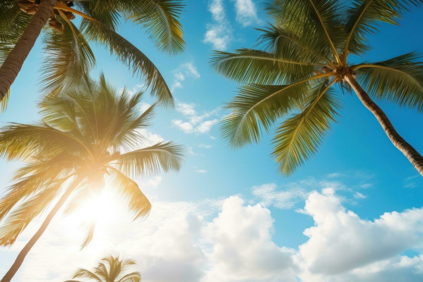 AI generated Vivid travel vacation scene, tropical hues, and ample copy space for your message photo