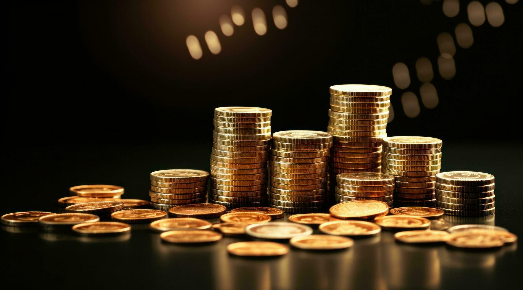 AI generated gold coins next to an upward arrow trading photo
