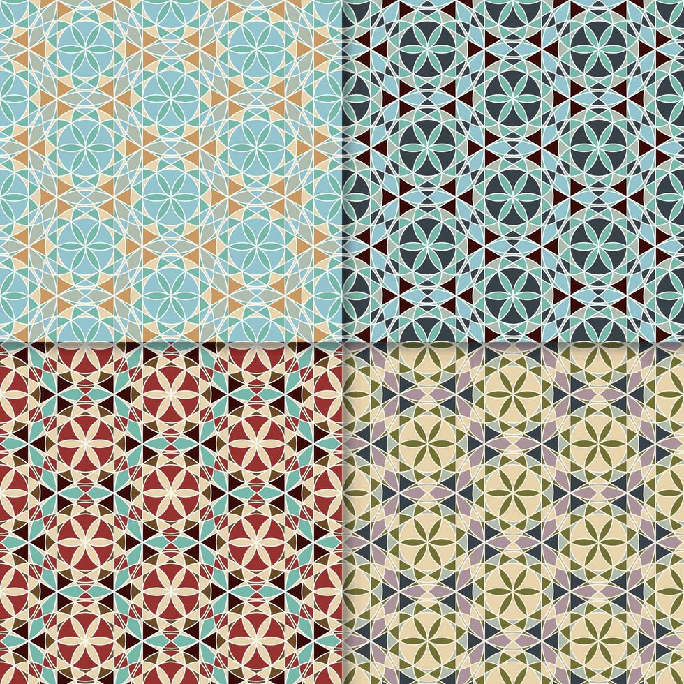 Four geometric seamless patterns. Can be used on textiles, wallpapers, surfaces, venue designs and as a background for cards and invitations vector