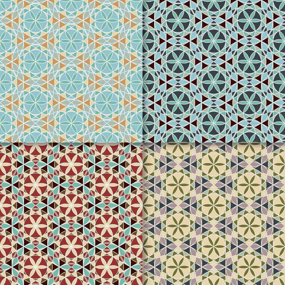 Four geometric seamless patterns. Can be used on textiles, wallpapers, surfaces, venue designs and as a background for cards and invitations vector