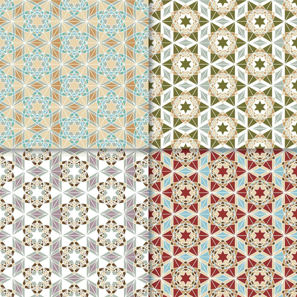 Four geometric seamless patterns. Can be used on textiles, wallpapers, surfaces, venue designs and as a background for cards and invitations vector