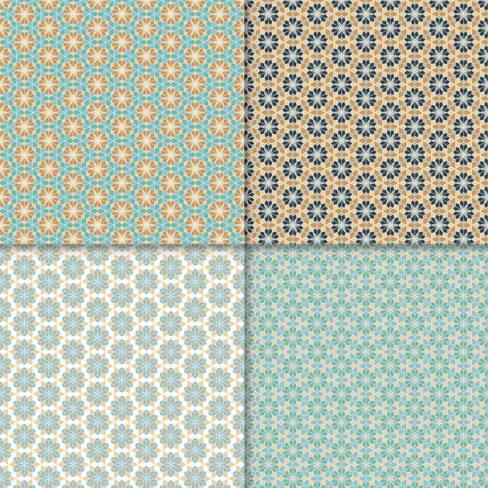 Four geometric seamless patterns. Can be used on textiles, wallpapers, surfaces, venue designs and as a background for cards and invitations vector