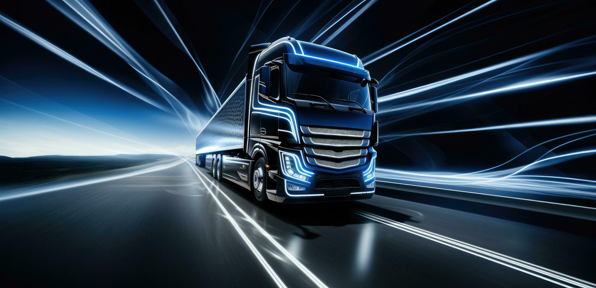 AI generated a black truck is traveling down a sunny path photo