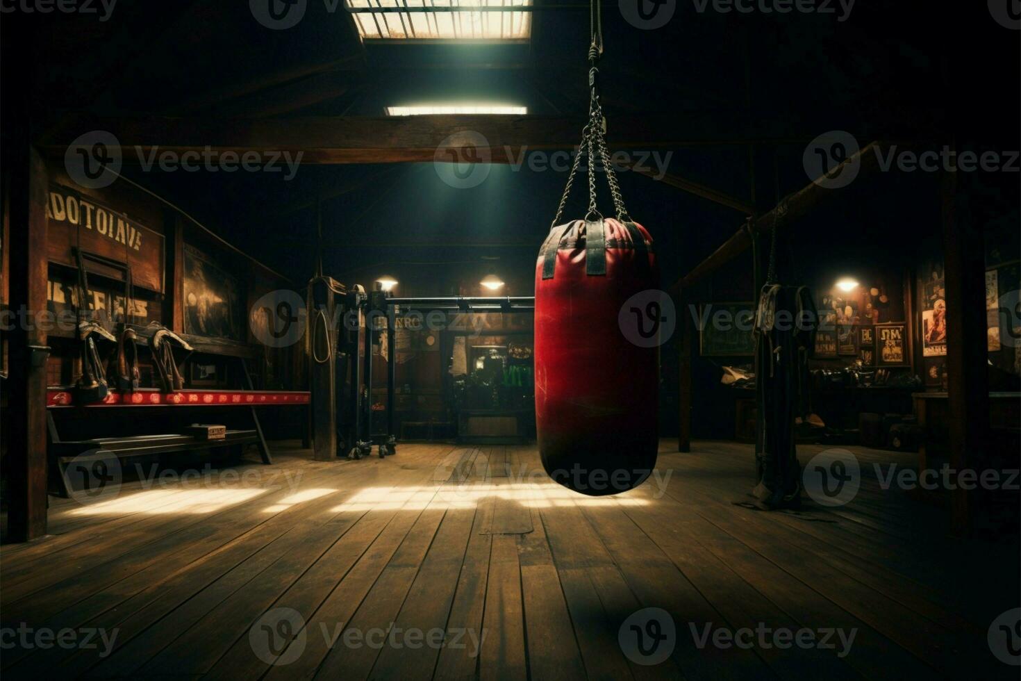 ai generado formación nostalgia antiguo Clásico gimnasio habitación con clásico boxeo engranaje foto