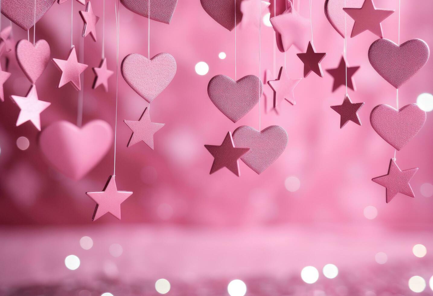 AI generated a pink background with many pink hearts and star photo