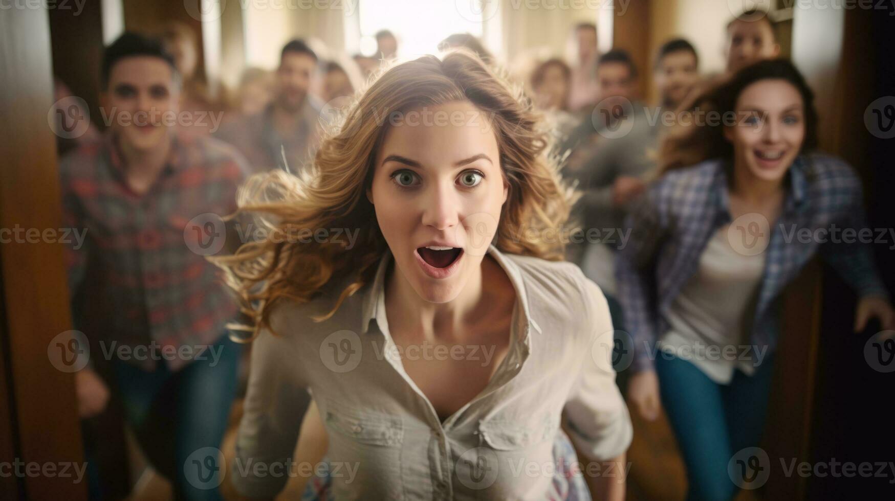 AI generated Students running excitedly down the corridor. Generative AI photo