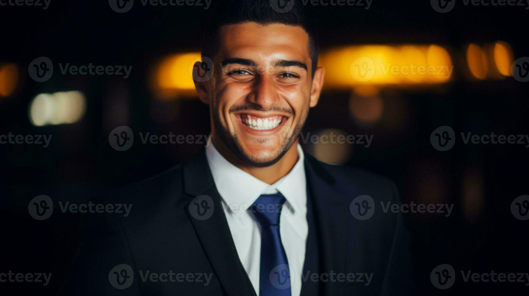 AI generated A professional man wearing a suit and tie with a pleasant expression on his face. Generative AI photo