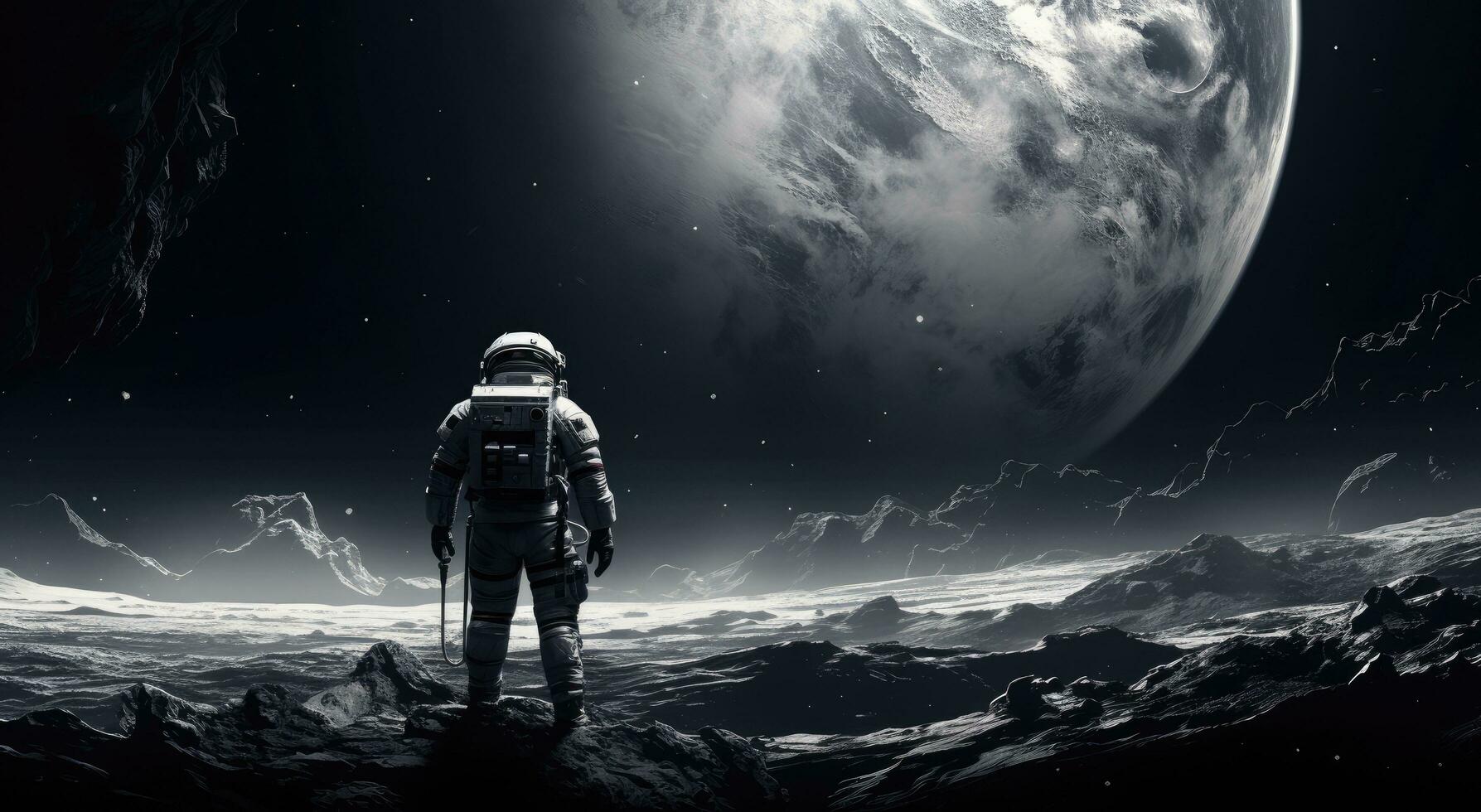 AI generated astronaut in space looking down toward an earth background photo