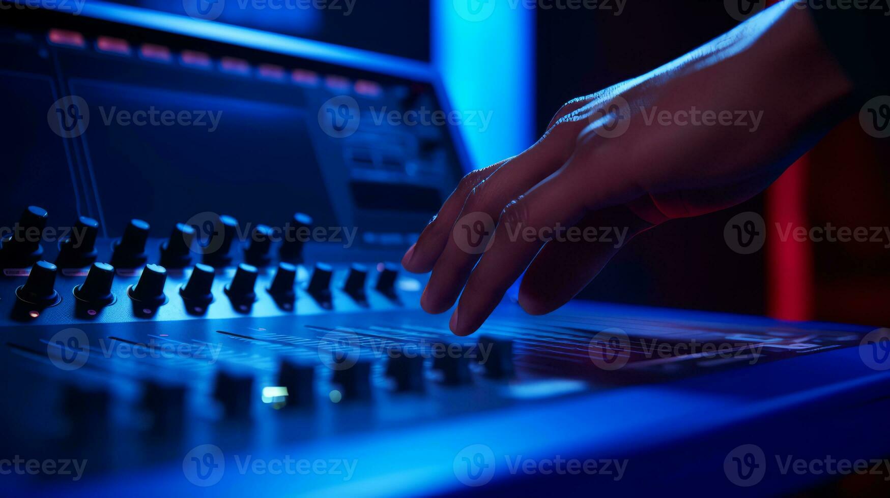 AI generated A person operating a mixer on a stage during a performance. Generative AI photo