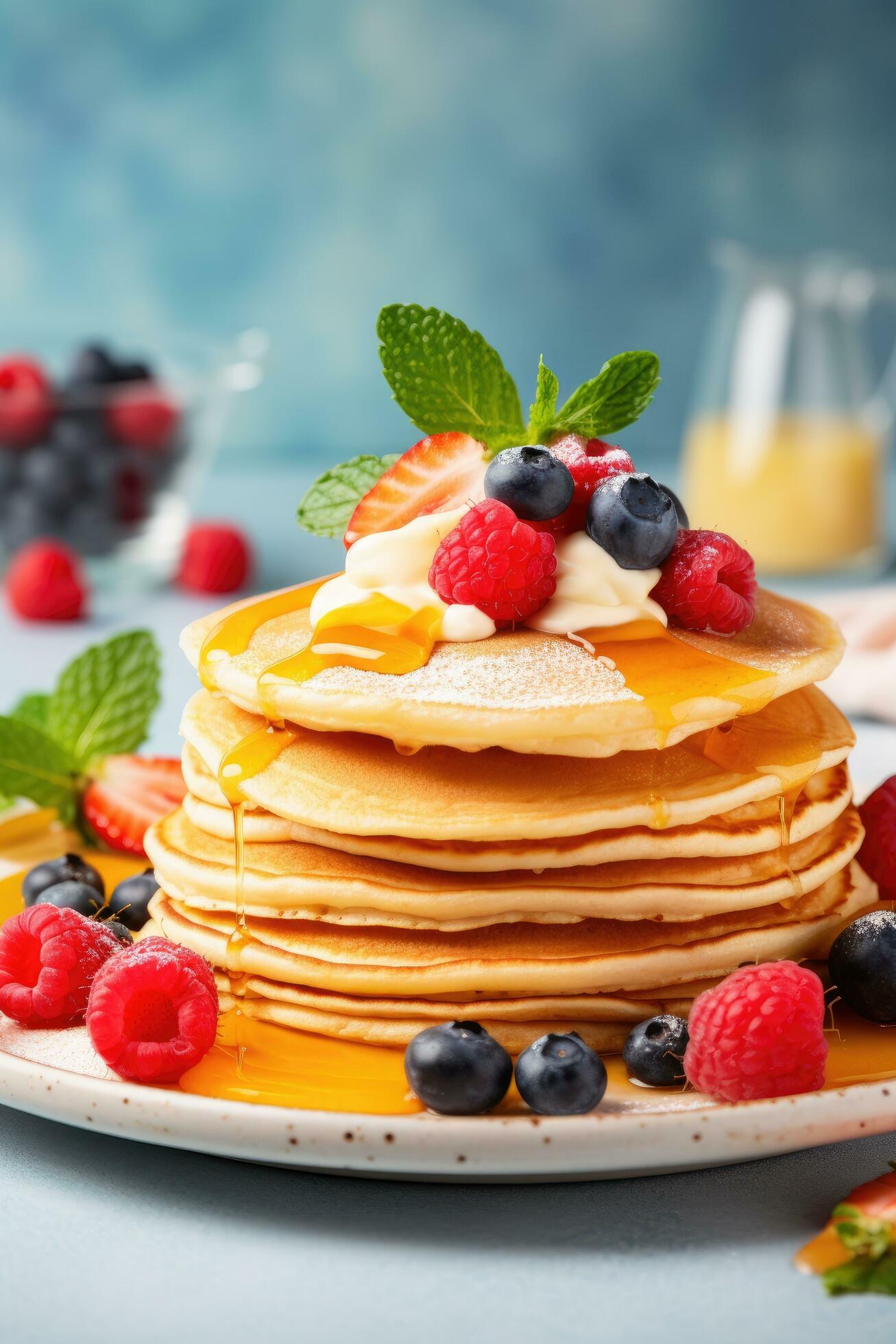 AI generated Tasty delights, from fluffy pancakes to fresh fruit 