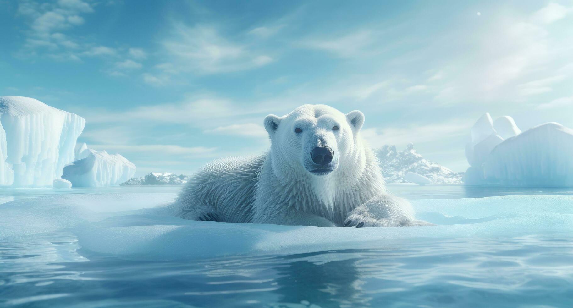 AI generated close up polar bear resting on ice floes photo