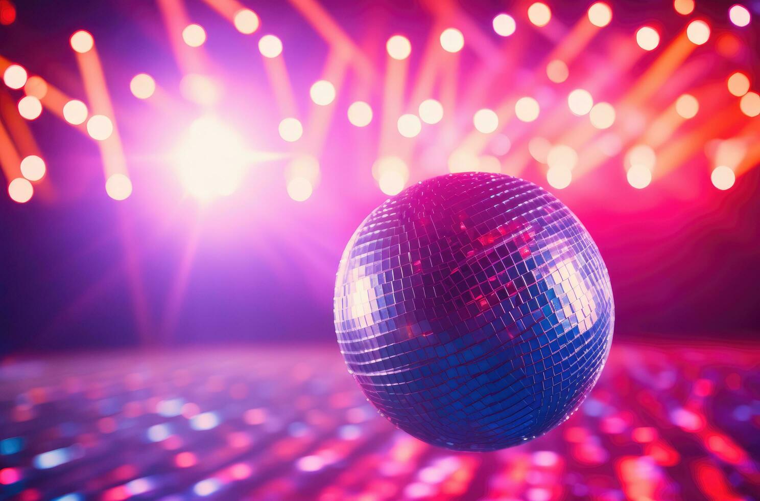 AI generated disco ball in front of a colorful background photo