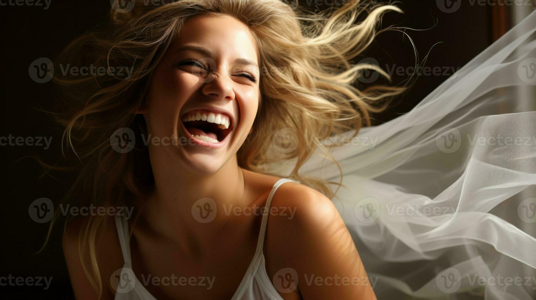 AI generated A bride full of happiness and smiling with joy. Generative AI photo