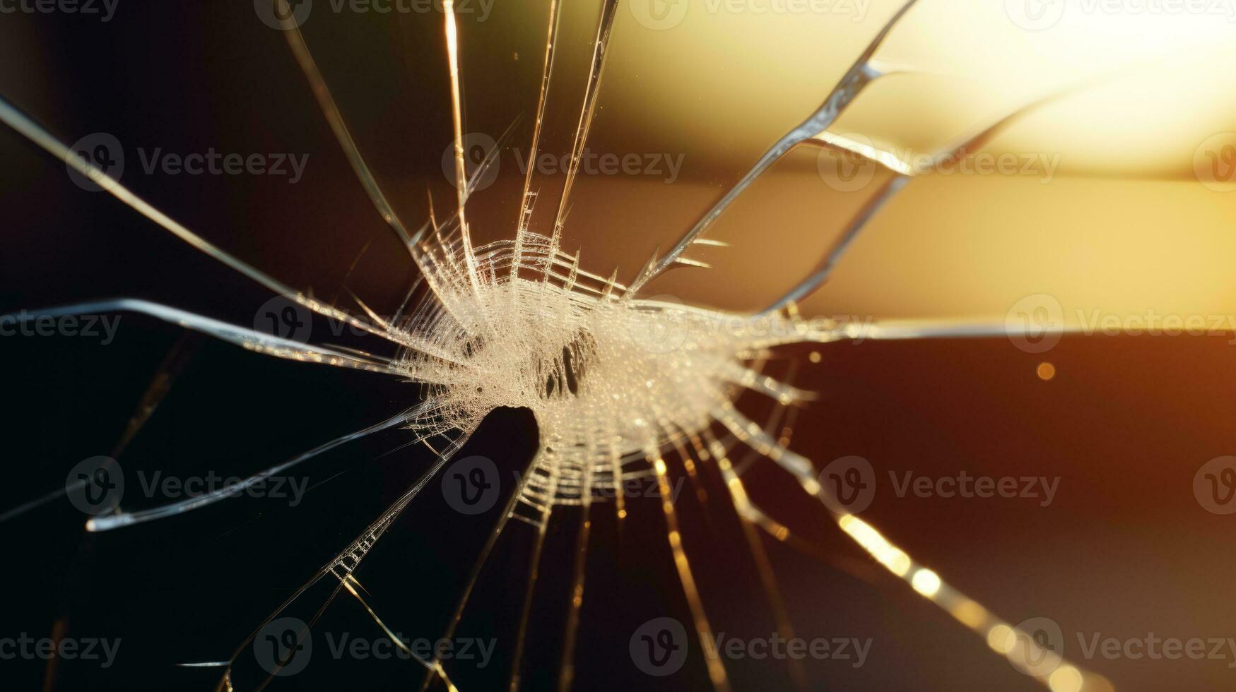 AI generated A shattered glass with the sun shining in the background, creating a dramatic and captivating image. Generative AI photo