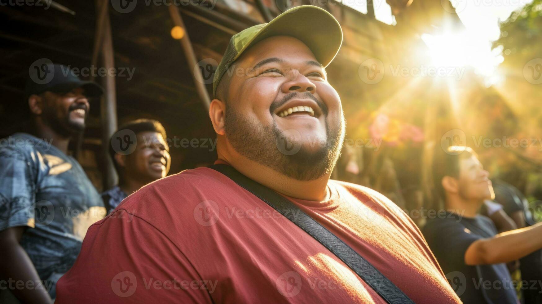 AI generated A man smiling in front of a group of people at a sports event. Generative AI photo