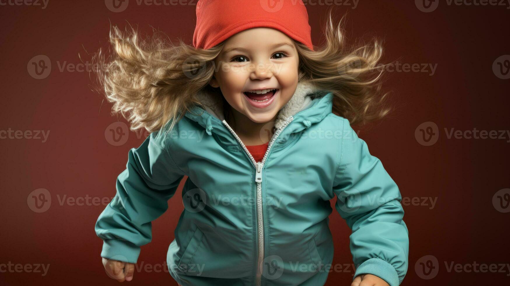 AI generated A boy in a red hat running happily. Generative AI photo