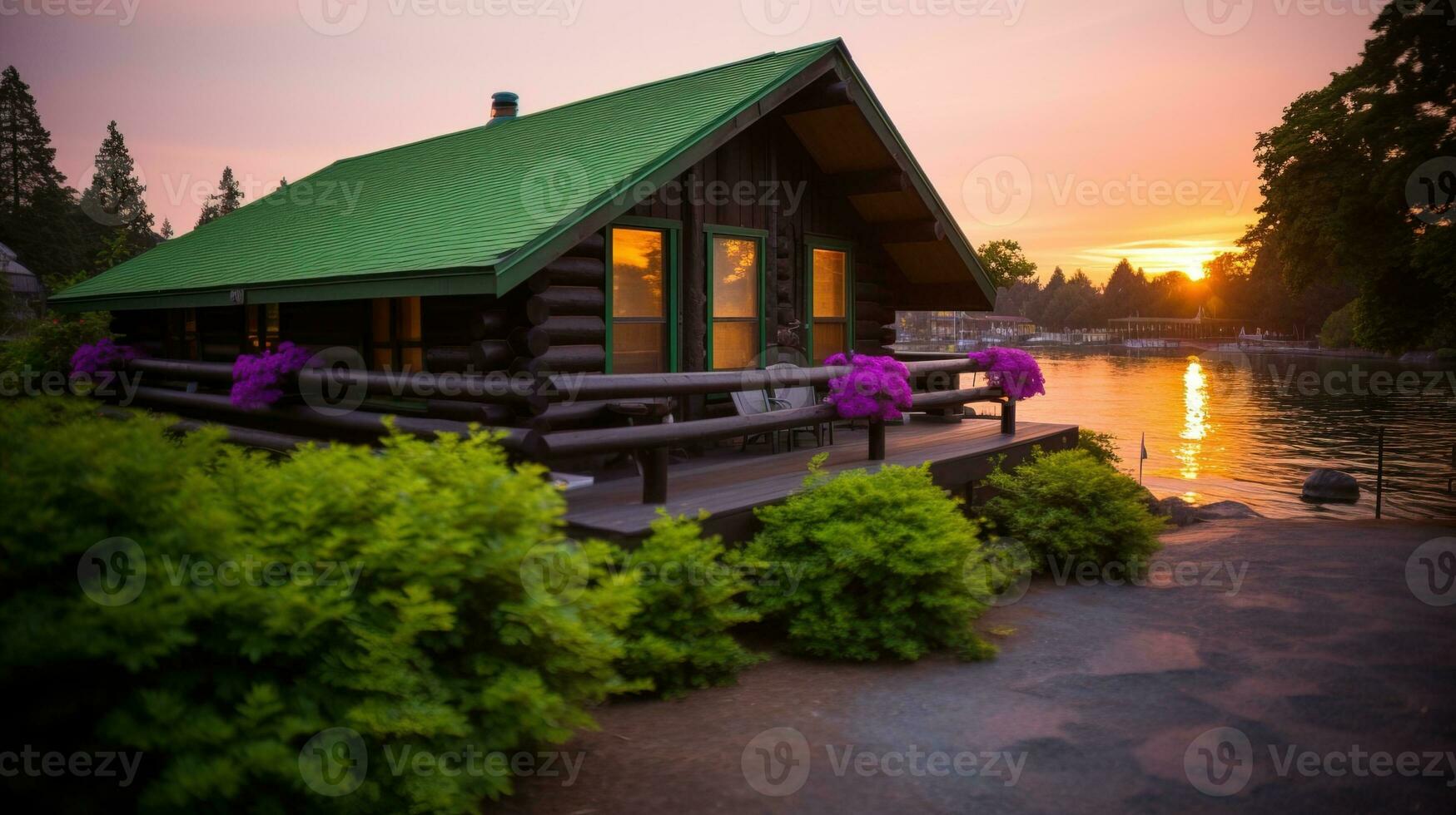 AI generated Quiet lakeside cabin rental office. Generative AI photo