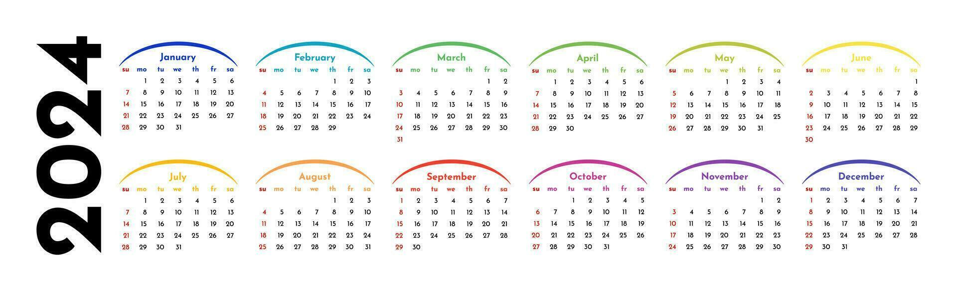 Calendar for 2024 isolated on a white background vector