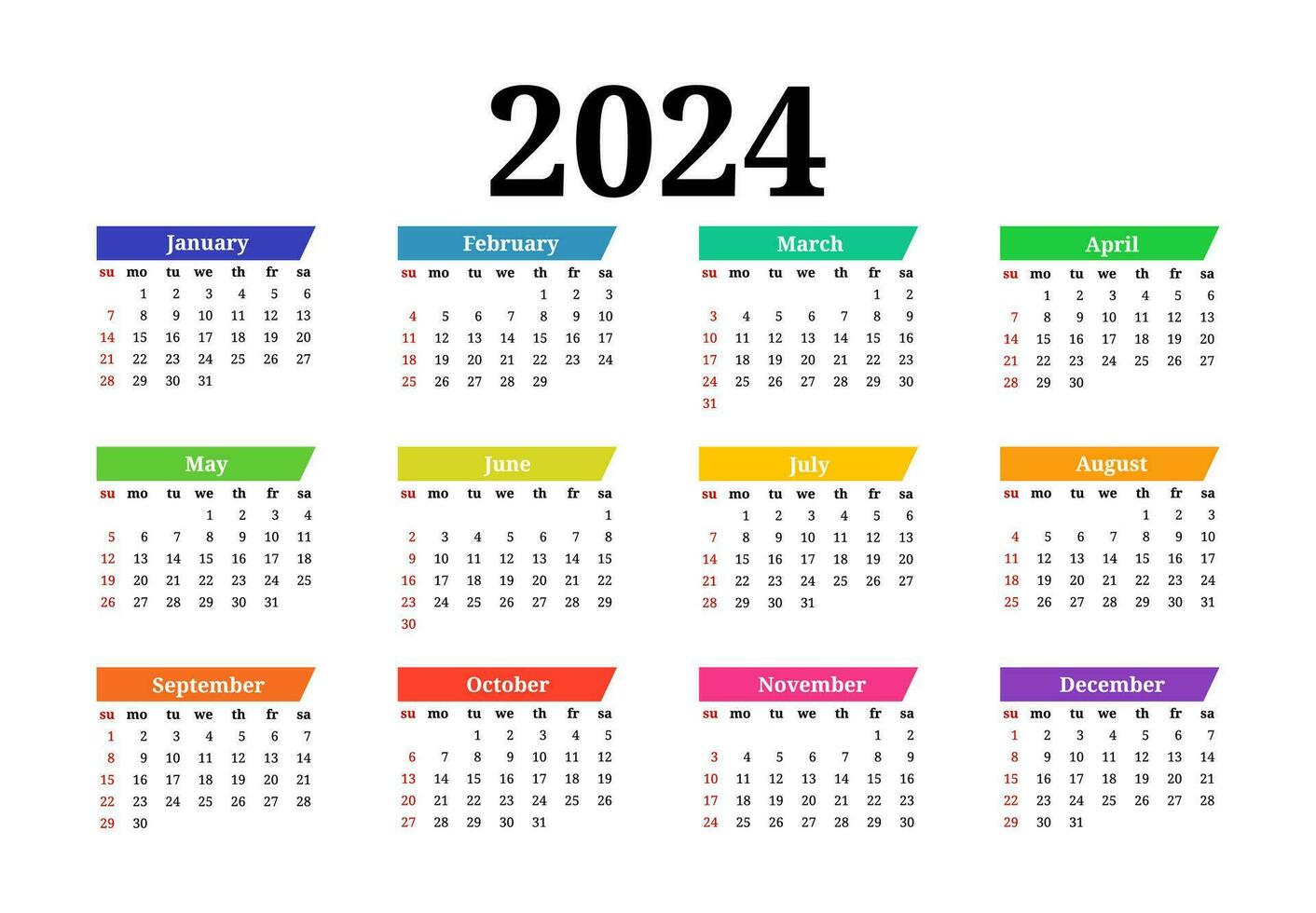 Calendar for 2024 isolated on a white background vector