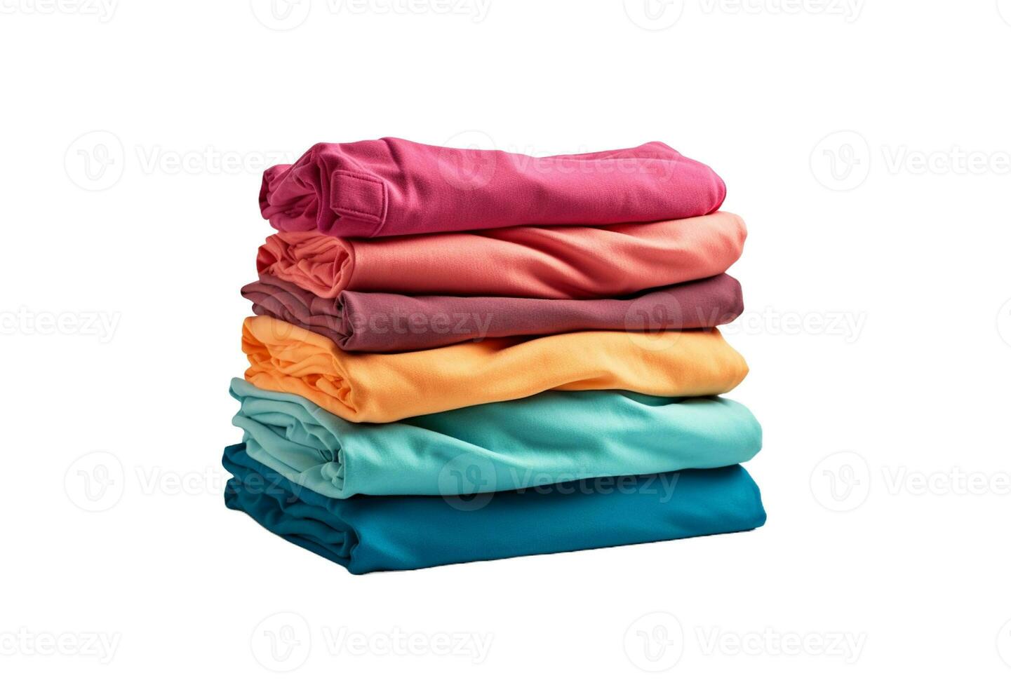 AI generated Stack of multicolored clothes isolated on white background. Clipping path included. photo