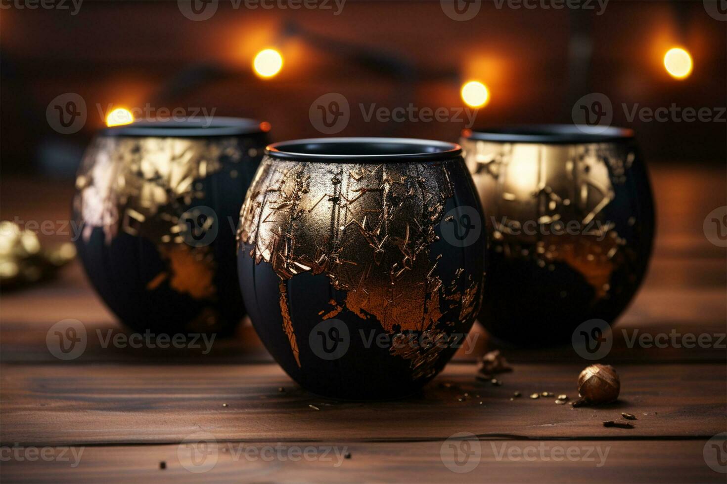 AI generated Coffee cup with broken glass on a wooden table. 3D rendering photo