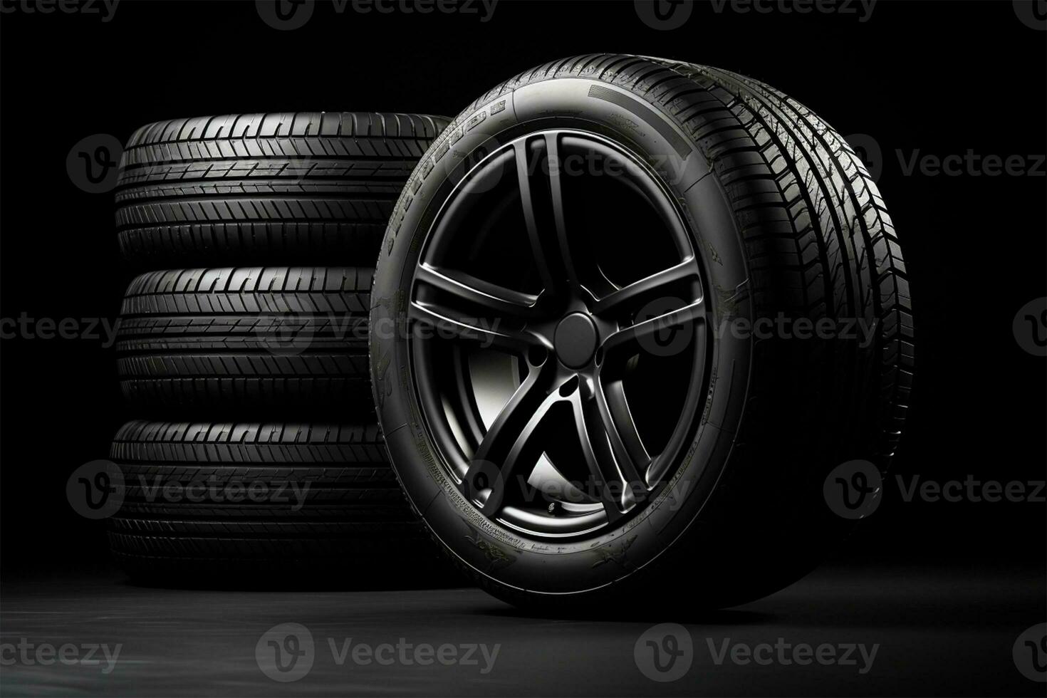 AI generated Car tires on a black background. 3d illustration. Elements for design. photo