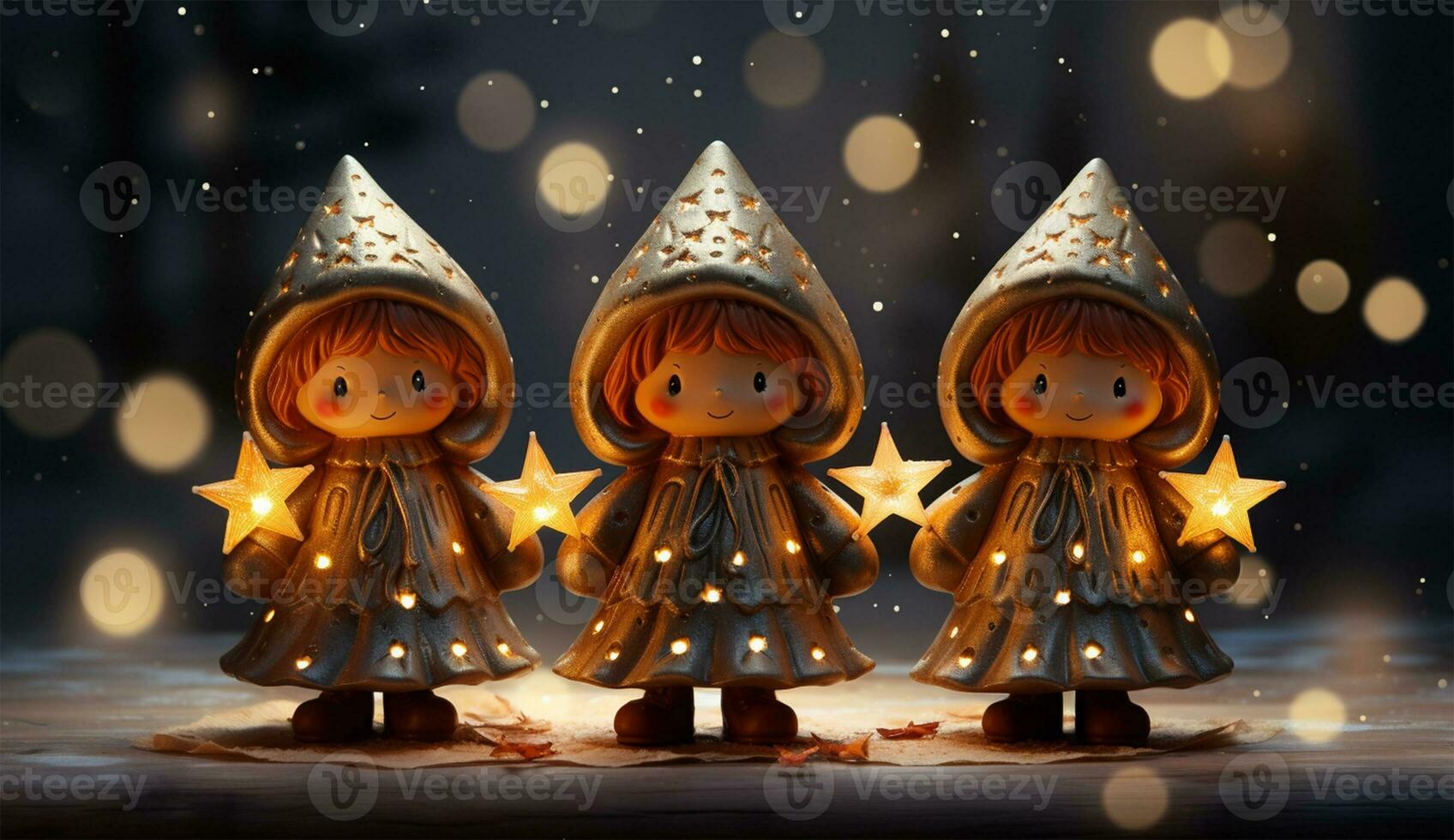 AI generated Christmas nativity scene with little angels and candles. photo