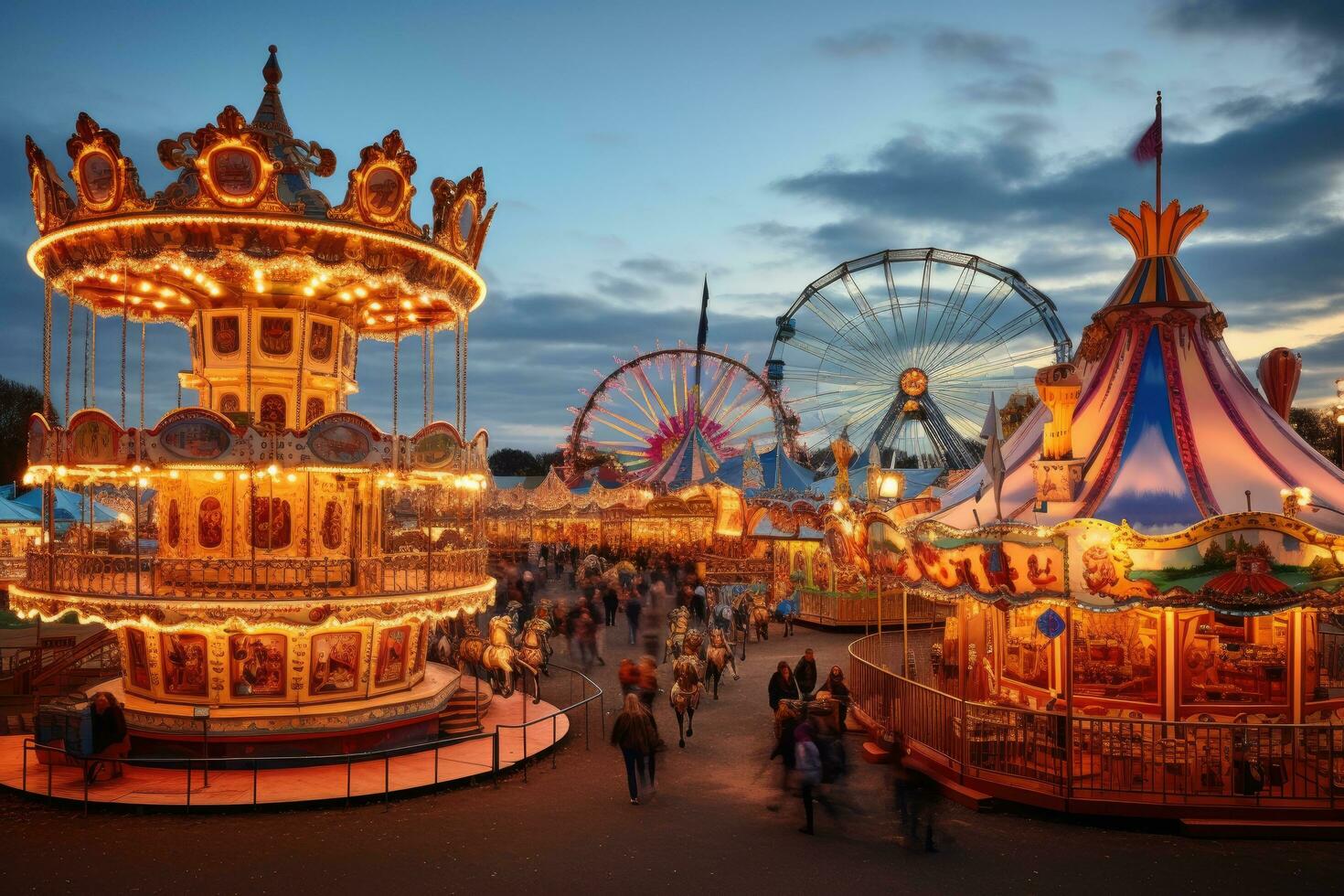 AI generated Unidentified people at the annual Christmas market in Munich, Germany, Beer tents and fairground rides on the Oktoberfest in Munich, AI Generated photo